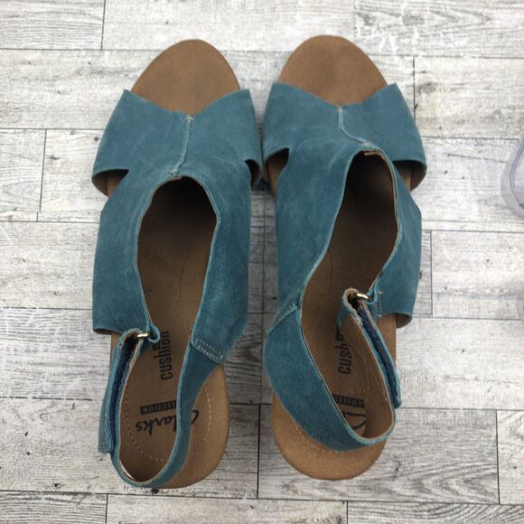 Clarks Collection Float Helio Cork Wedge Sandal Blue Size 9.5 M Soft Cushion - Picture 11 of 11